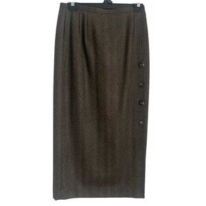 Harve Benard 100% Wool Grey Straight Maxi Skirt with side button Size 8